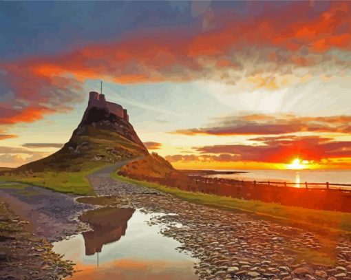 Holy Island Of Lindisfarne Castle At Sunset Paint By Numbers