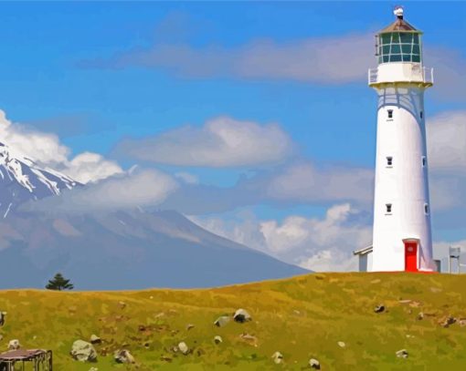 Lighthouse In The Mountains Landscape Paint By Numbers