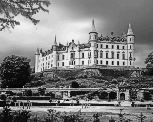 Monochrome Dunrobin Castle Building Paint By Numbers