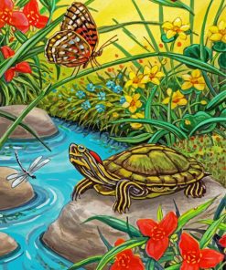 The Red Eared Slider Turtle Under Water Paint By Numbers