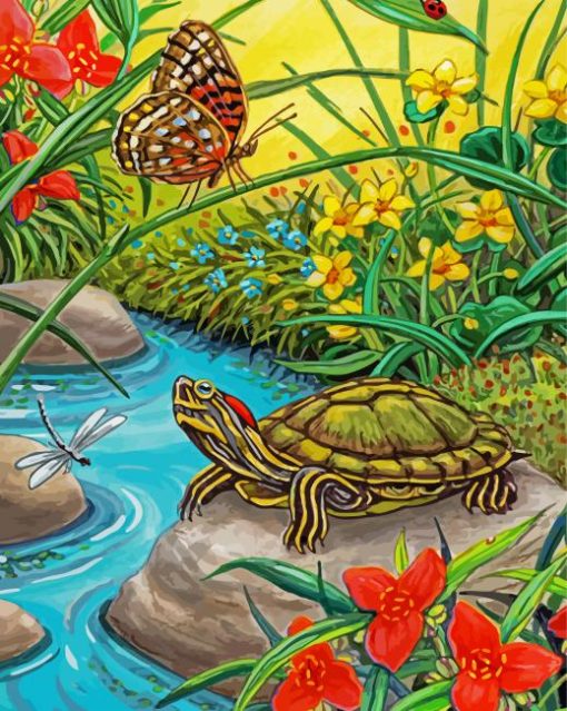 The Red Eared Slider Turtle Under Water Paint By Numbers