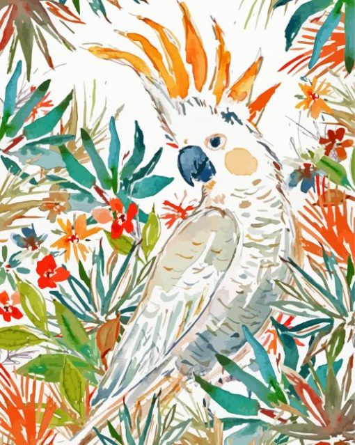 Umbrella Cockatoo Bird And Flowers Paint By Numbers