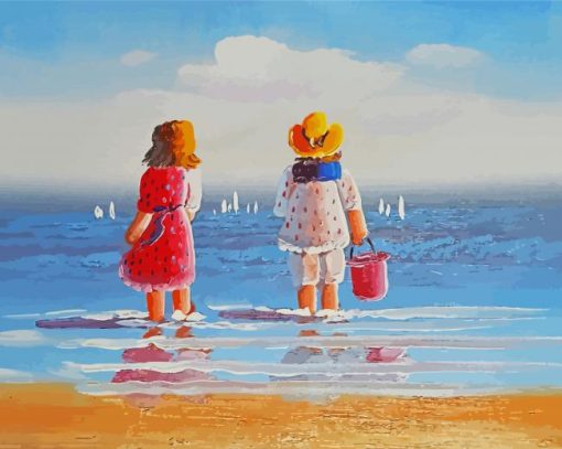 Aesthetic Children On Beach Art Paint By Numbers