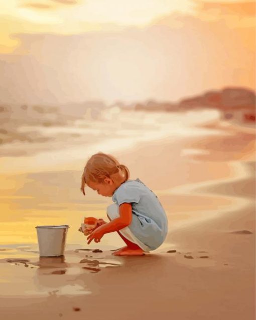 Beautiful Kid On The Beach Paint By Numbers