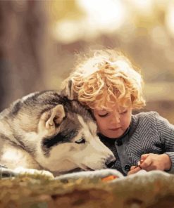 Blonde Boy With Husky Paint By Numbers