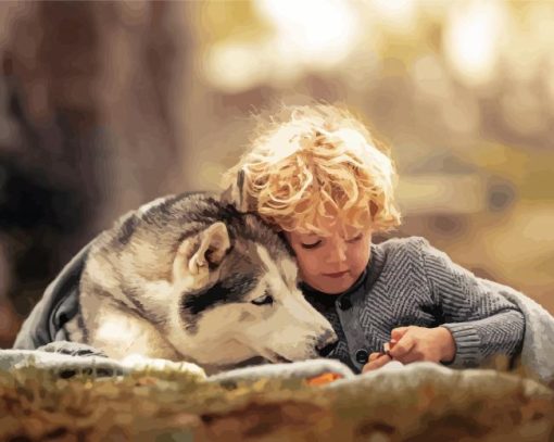 Blonde Boy With Husky Paint By Numbers