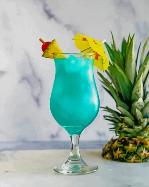 Blue Lady Cocktail With Pineapples Paint By Numbers