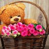 Cute Teddy Bear With Flowers Paint By Numbers