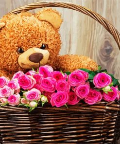 Cute Teddy Bear With Flowers Paint By Numbers