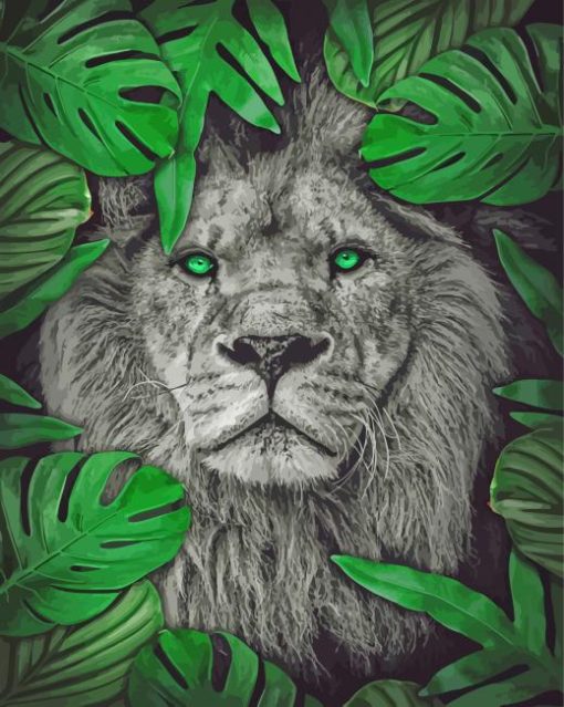 Lion In Green Leaves Paint By Numbers