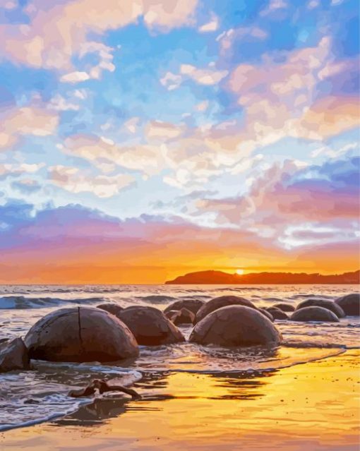 Moeraki Boulders New Zealand Sunrise Paint By Numbers