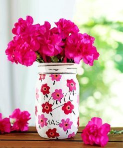Pink Flowers Mason Jar Paint By Numbers