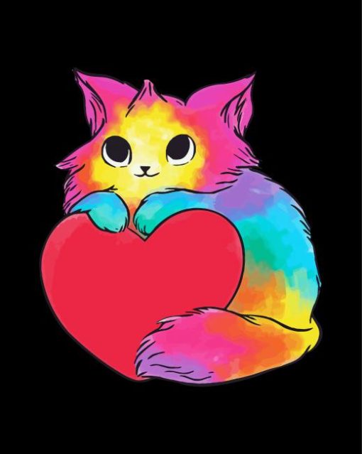 Rainbow Cat With A Heart Paint By Numbers