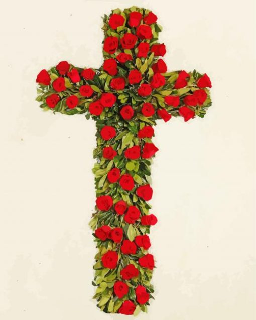 Red Floral Cross Paint By Numbers