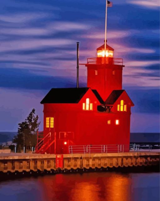 Red Holland Lighthouse Paint By Numbers