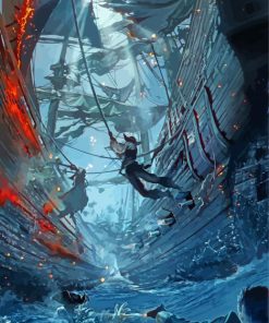 Sea Pirate Ships In Battle Art Paint By Numbers