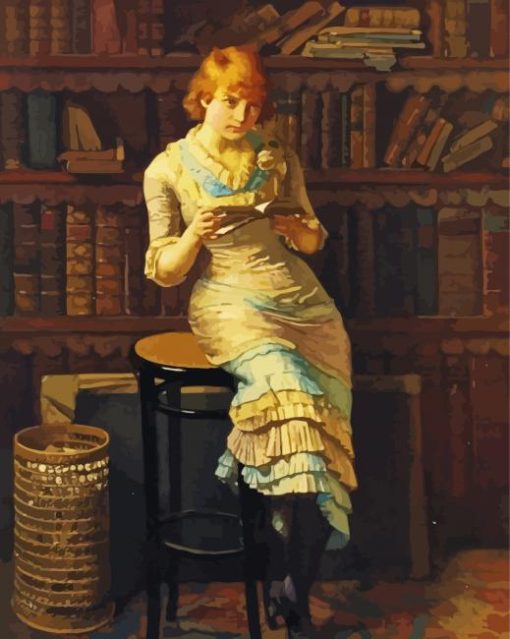 Vintage Woman In The Library Paint By Numbers