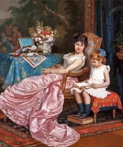 A Mother And Daughter Reading By Auguste Toulmouche Paint By Numbers