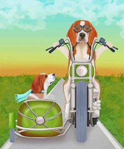 Beagle Dogs Riding Motorcycle Paint By Numbers