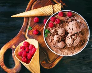 Chocolate Ice Cream Cone With Raspberry Paint By Numbers