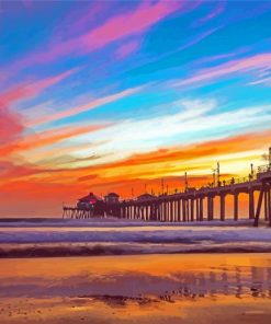 Huntington Beach Pier At Sunset Paint By Numbers