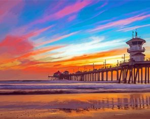 Huntington Beach Pier At Sunset Paint By Numbers