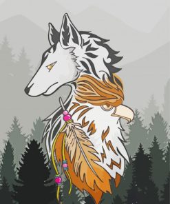 Illustration Eagle And Wolf Paint By Numbers