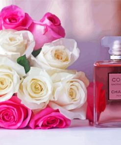 Pink And White Roses With Coco Chanel Parfum Paint By Numbers