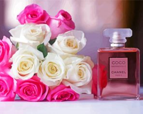 Pink And White Roses With Coco Chanel Parfum Paint By Numbers