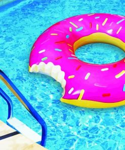 Pink Donut In Pool Paint By Numbers