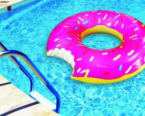 Pink Donut In Pool Paint By Numbers