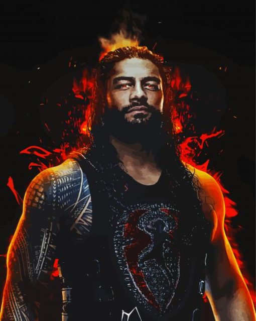 Colorful Roman Reigns On Fire Paint By Numbers