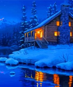 Snow Cabin In Winter Paint By Numbers