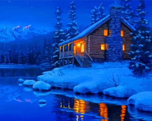 Snow Cabin In Winter Paint By Numbers