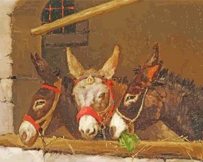 Trio Donkeys Feeding Paint By Numbers