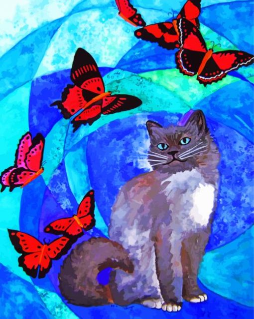 Aesthetic Cat With Butterflies Paint By Numbers