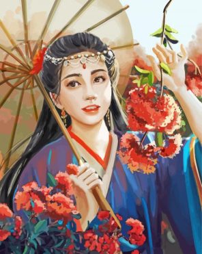Beautiful Chinese Girl With Flowers Paint By Numbers