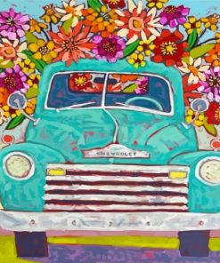 Blue Truck With Flowers Paint By Numbers