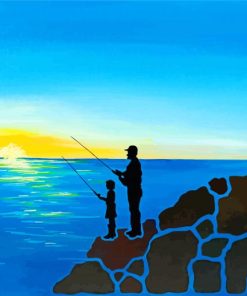 Father And Daughter Fishing At Sunset Paint By Numbers