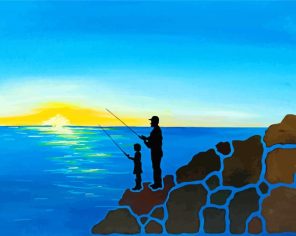 Father And Daughter Fishing At Sunset Paint By Numbers