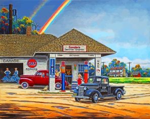 Garage And Old Gas Station Truck Paint By Numbers