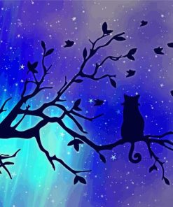 Lonely Cat Silhouette On Branch Paint By Numbers