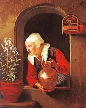 Old Woman With Flower In Vase Art Paint By Numbers