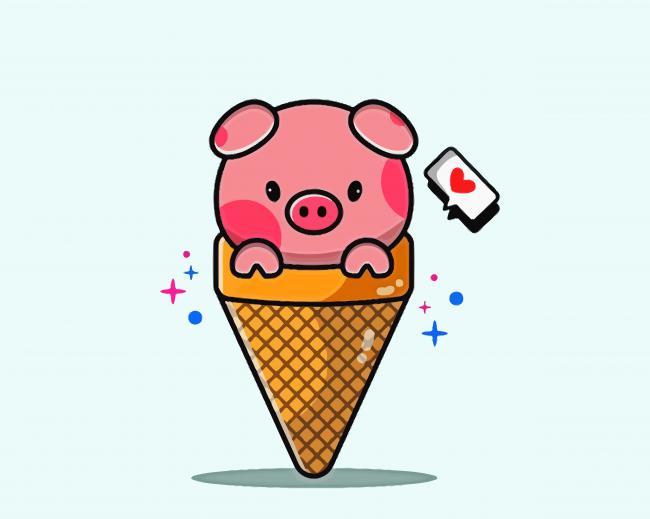 Pig Ice Cream Art Paint By Numbers