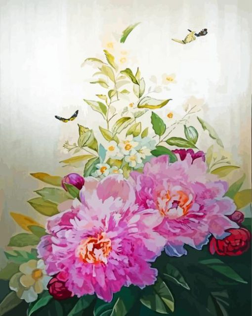 Pink Peonies And Butterflies Paint By Numbers