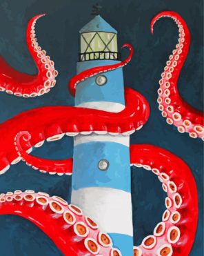 Red Octopus And Lighthouse Paint By Numbers