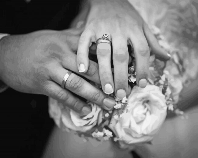 Black And White Wedding Hands With Rings And Flowers Paint By Numbers
