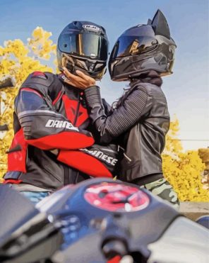 Couple Bikers With Helmets Paint By Numbers