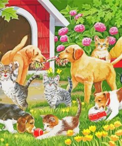 Dogs And Kittens In Garden Paint By Numbers