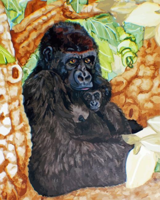 Gorilla Mother And Her Baby Art Paint By Numbers